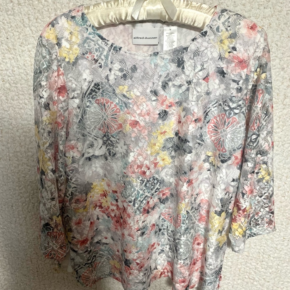 Alfred Dunner Floral Lace Blouse Size Med